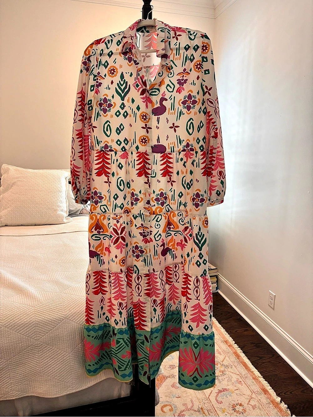 Sunday Up Printed Maxi Dress in Pink & Green Like New